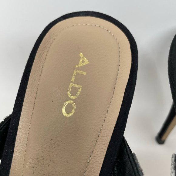 Aldo Womens Black Suede Leather Rhinestone Straps Slide Heels Size 8 "Noawia" - Picture 6 of 11